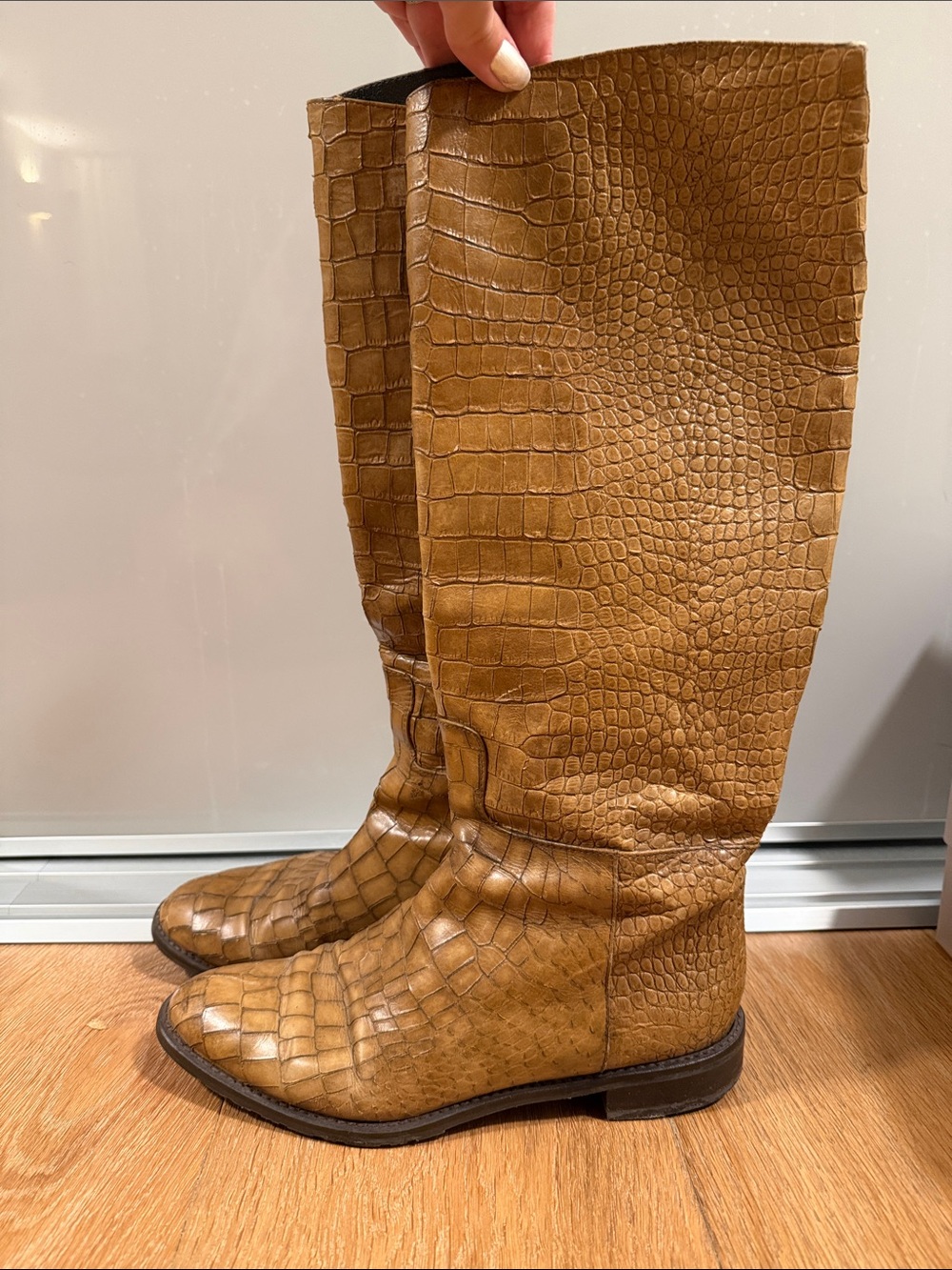Tall Stuart Weisman Croc-Embossed Leather Boots